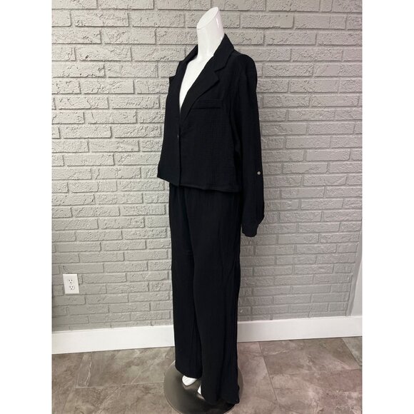 Fashion Nova Women Black Textured Cotton Pant Shirt Seaside Minimalism Set Size - Picture 5 of 11